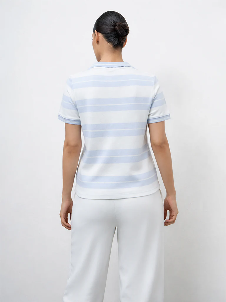 Nuoflexx Light Blue Striped Cotton T-Shirt - Image 4
