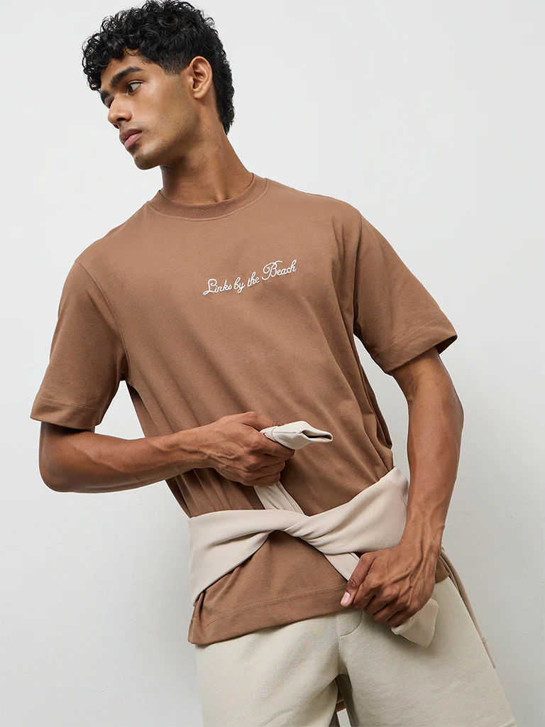 Nuoflexx Light Brown Relaxed-Fit Cotton-Blend T-Shirt