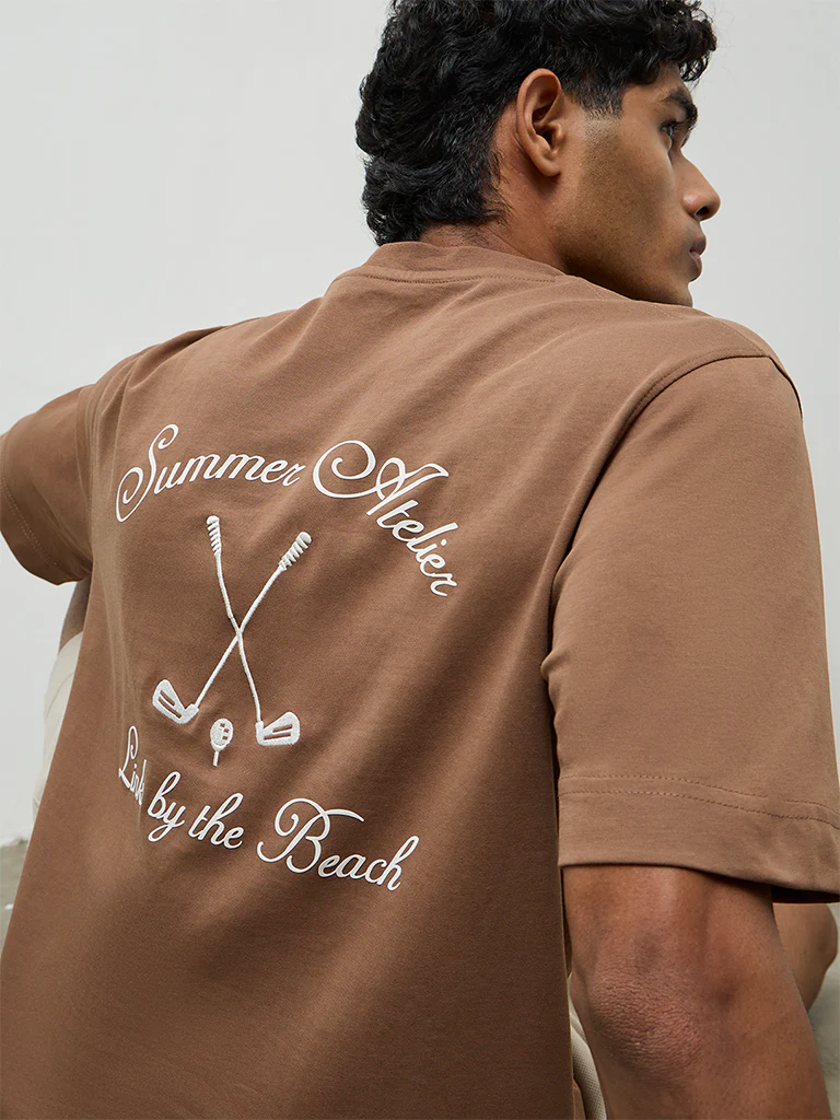 Nuoflexx Light Brown Relaxed-Fit Cotton-Blend T-Shirt - Image 3