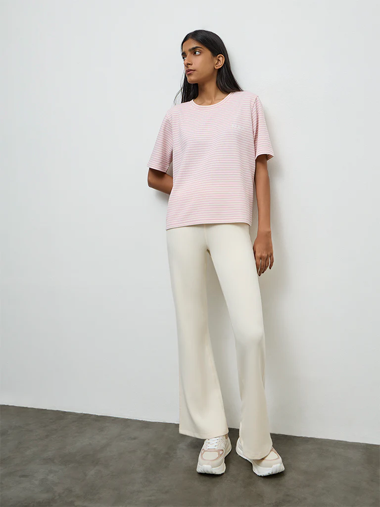 Nuoflexx Light Pink Striped Cotton-Blend T-Shirt