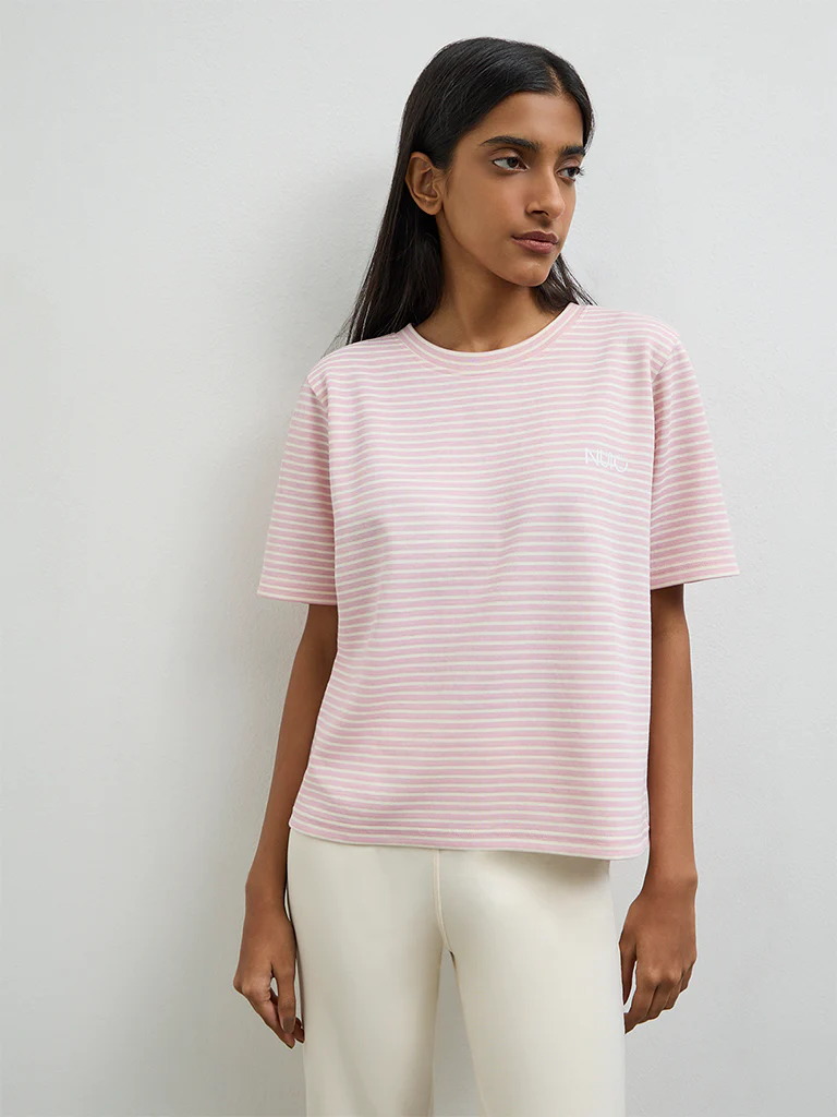 Nuoflexx Light Pink Striped Cotton-Blend T-Shirt - Image 2