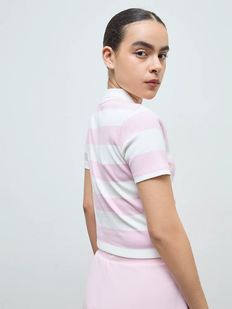 Nuoflexx Light Pink Striped Cotton-Blend Top - Image 4