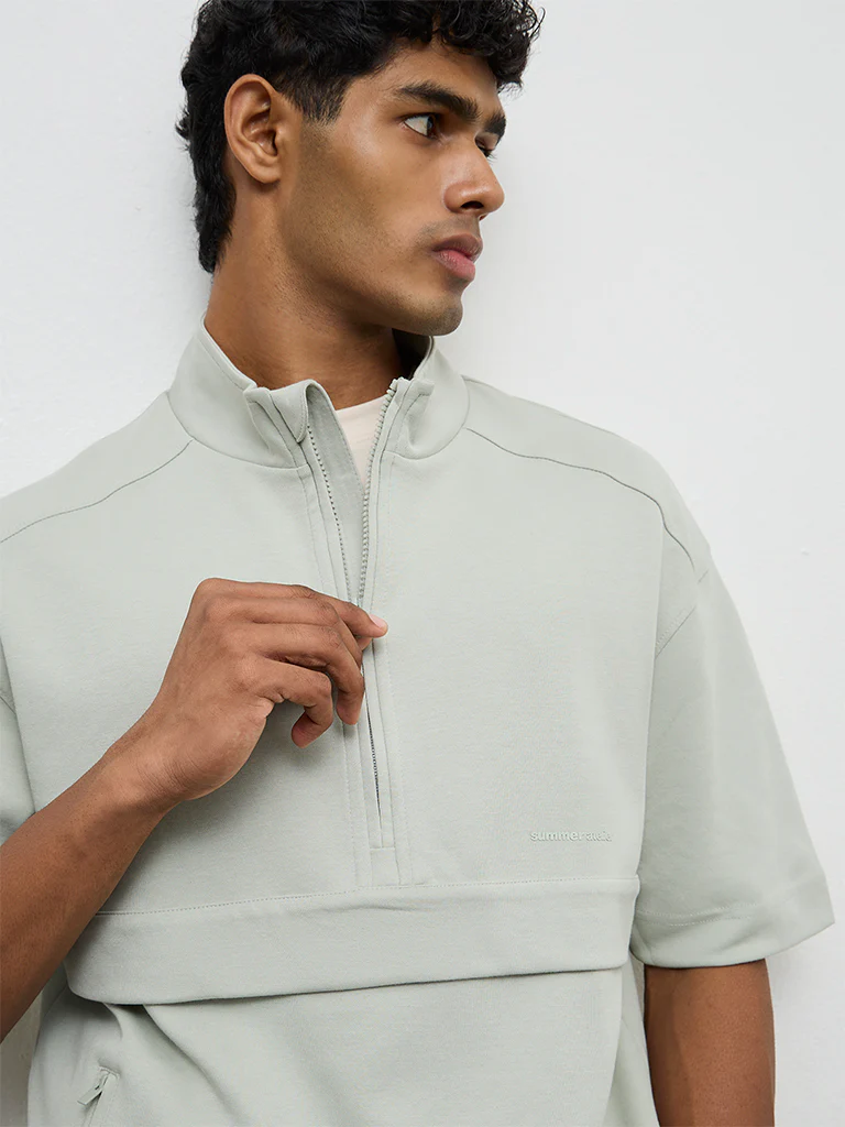 Nuoflexx Mint Relaxed-Fit Cotton-Blend Quarter-Zip Sweatshirt - Image 4