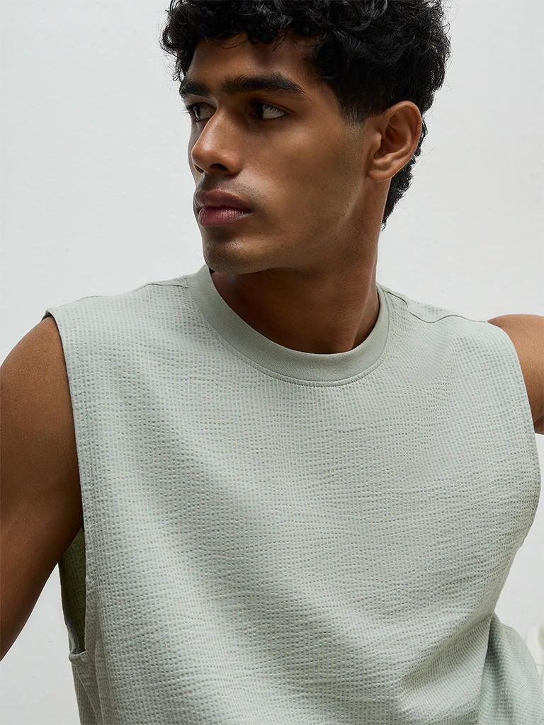 Nuoflexx Mint Textured Relaxed-Fit Cotton-Blend T-Shirt - Image 4