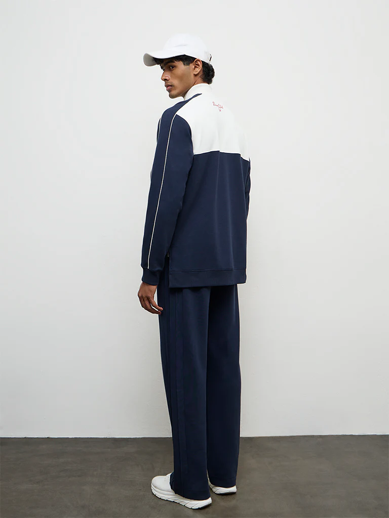 Nuoflexx Navy Colour-Blocked Relaxed Fit Cotton-Blend Jacket - Image 4