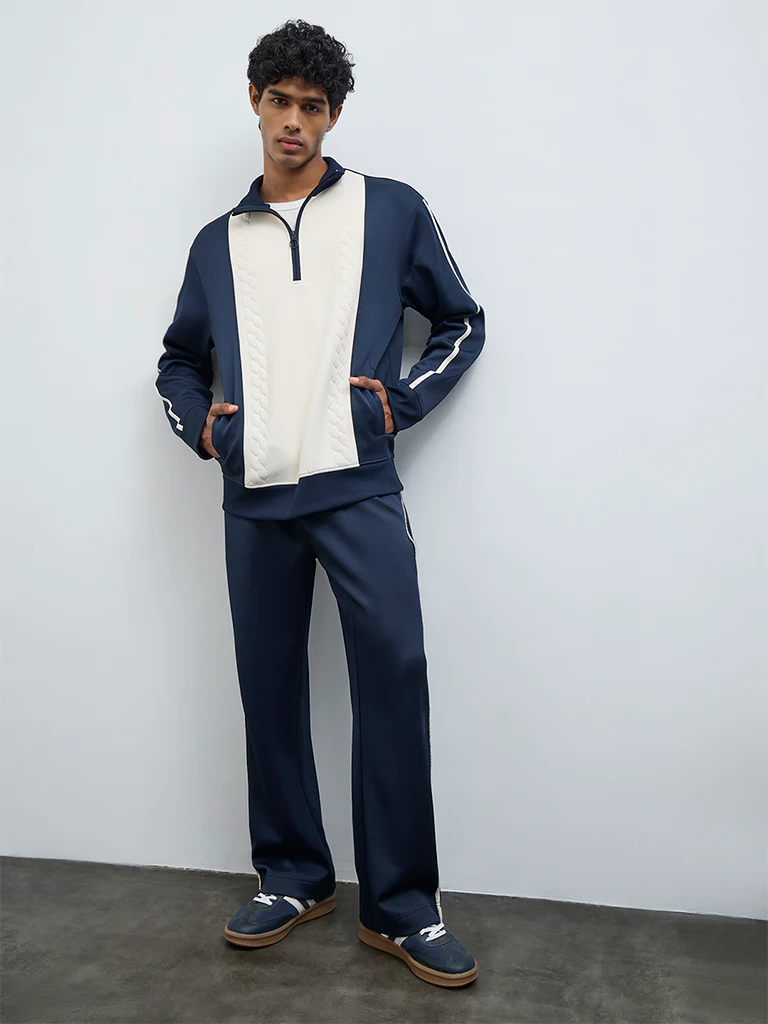 Nuoflexx Navy Colour-Blocked Relaxed-Fit Sweatshirt - Image 3