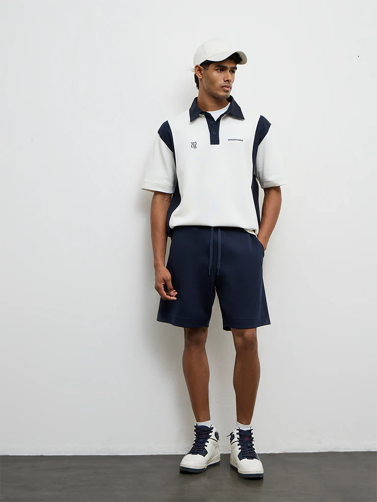 Nuoflexx Navy Relaxed-Fit Mid-Rise Cotton-Blend Shorts