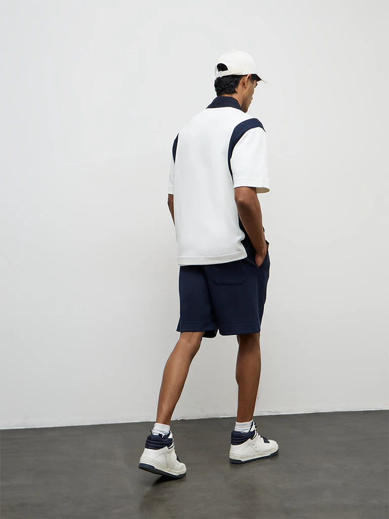 Nuoflexx Navy Relaxed-Fit Mid-Rise Cotton-Blend Shorts - Image 5