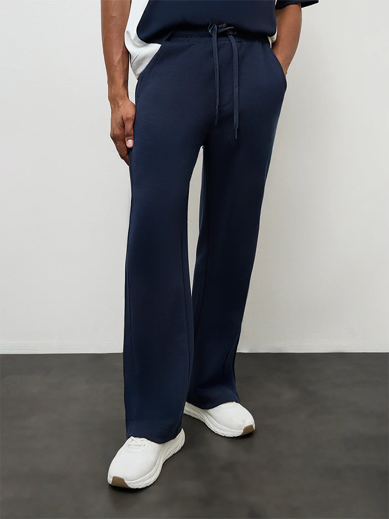 Nuoflexx Navy Relaxed Fit Mid-Rise Cotton-Blend Track Pants - Image 2