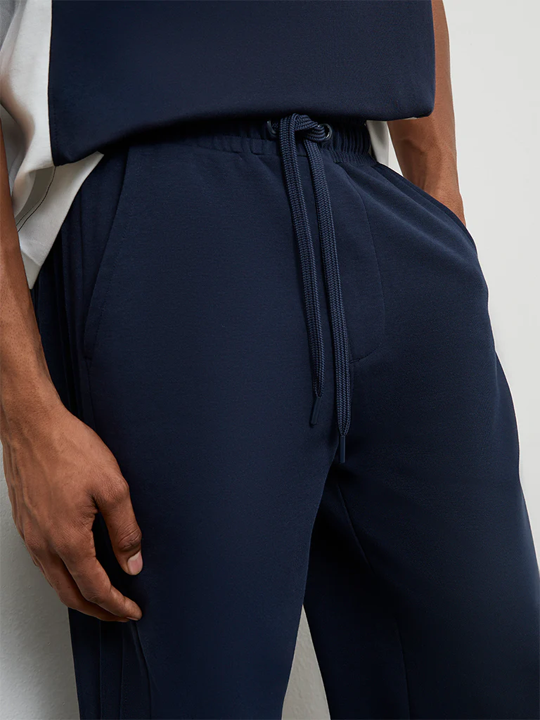 Nuoflexx Navy Relaxed Fit Mid-Rise Cotton-Blend Track Pants - Image 3
