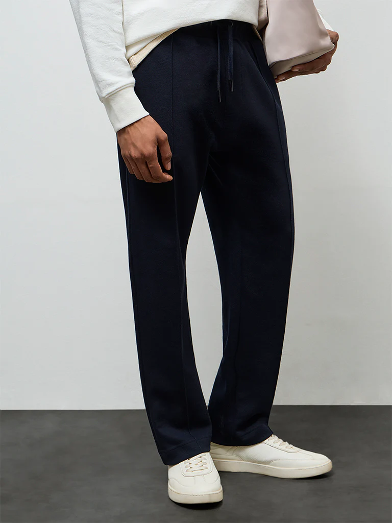 Nuoflexx Navy Relaxed Fit Mid-Rise Cotton-Blend Track Pants - Image 3