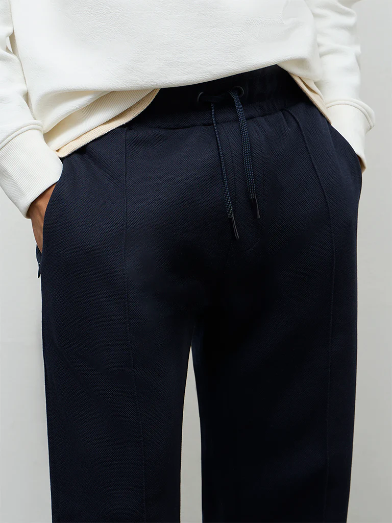 Nuoflexx Navy Relaxed Fit Mid-Rise Cotton-Blend Track Pants - Image 4