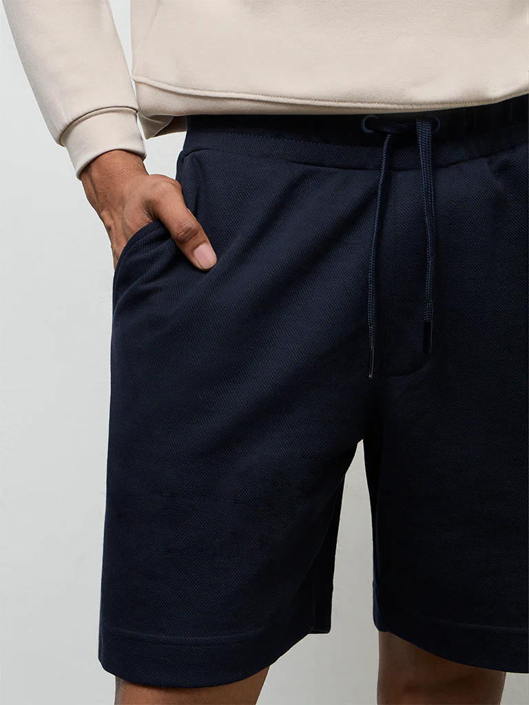 Nuoflexx Navy Relaxed-Fit Mid-Rise Cotton-Blend Shorts - Image 3
