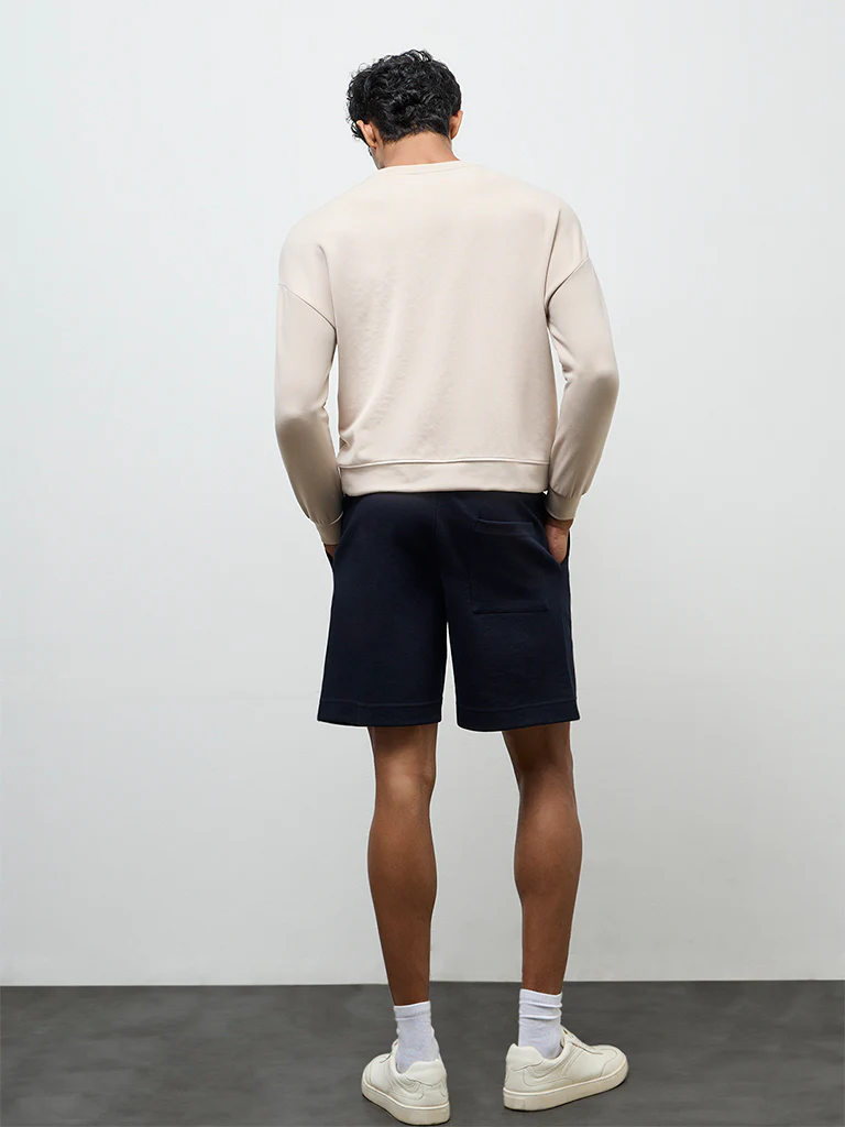 Nuoflexx Navy Relaxed-Fit Mid-Rise Cotton-Blend Shorts - Image 4