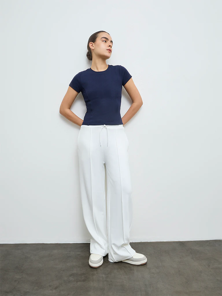 Nuoflexx Navy Ribbed-Textured Cotton-Blend T-Shirt - Image 2