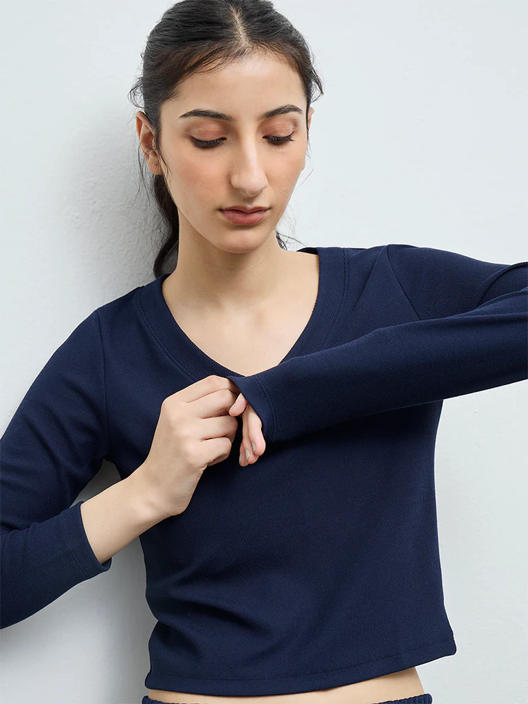 Nuoflexx Navy Ribbed-Textured T-Shirt - Image 3