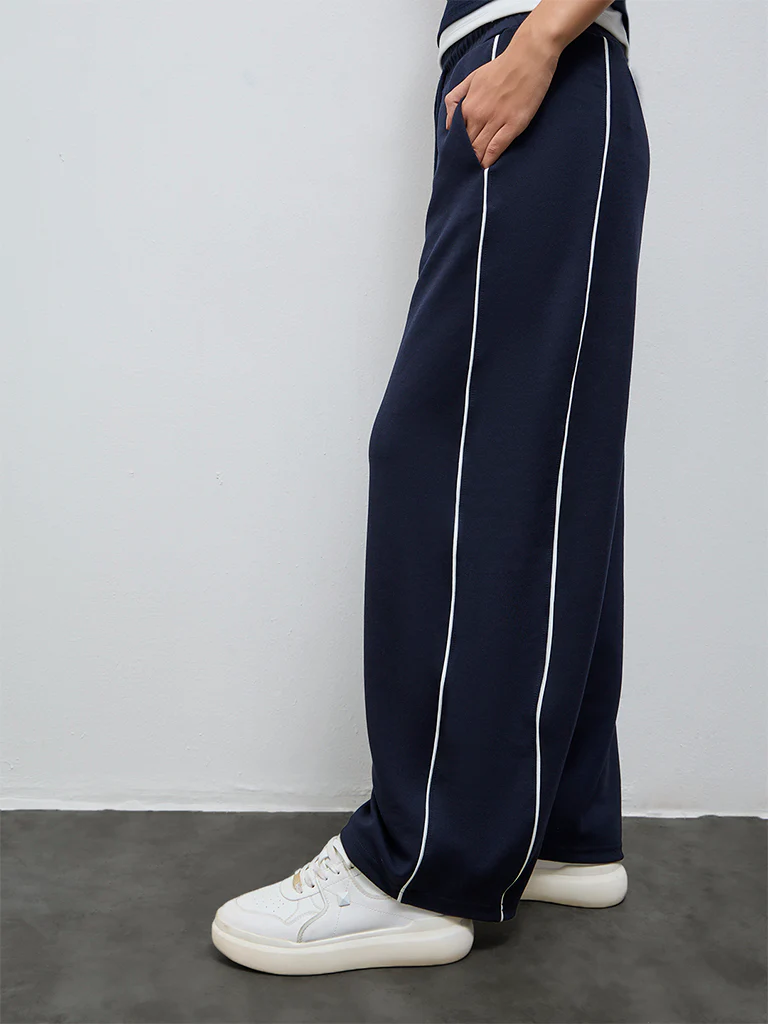 Nuoflexx Navy Stripe Detailed High-Rise Track Pants - Image 2