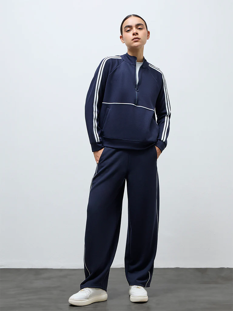 Nuoflexx Navy Stripe Detailed Quarter-Zip Sweatshirt - Image 2