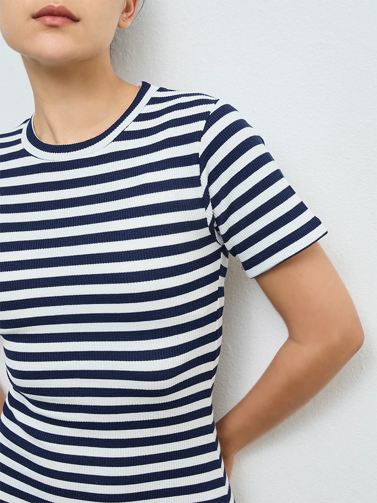 Nuoflexx Navy Striped Cotton-Blend Straight Dress - Image 3