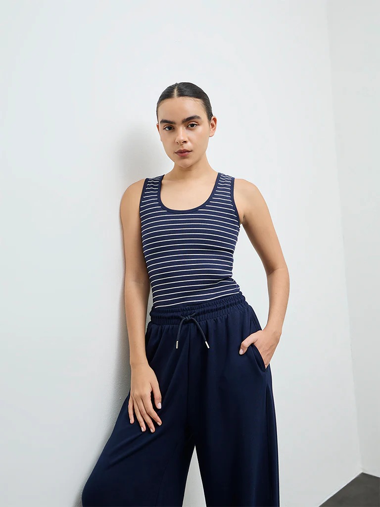 Nuoflexx Navy Striped Cotton-Blend Tank Top