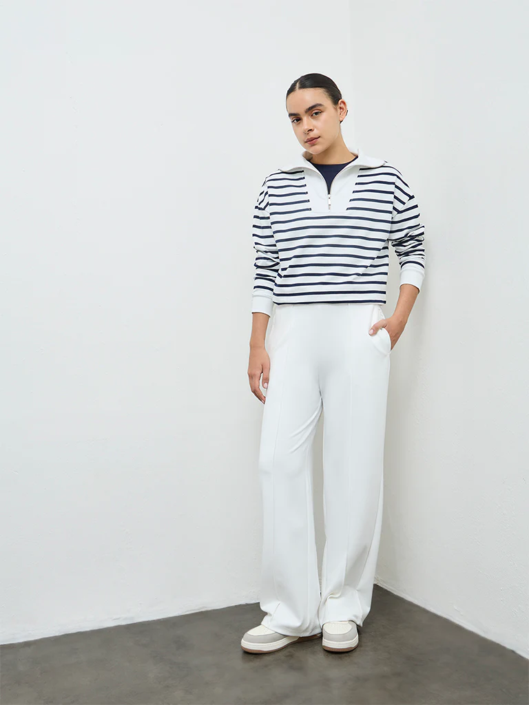 Nuoflexx Navy Striped Cotton Quarter-Zip Sweatshirt - Image 2