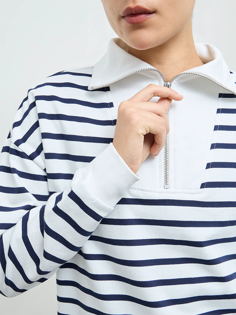 Nuoflexx Navy Striped Cotton Quarter-Zip Sweatshirt - Image 3