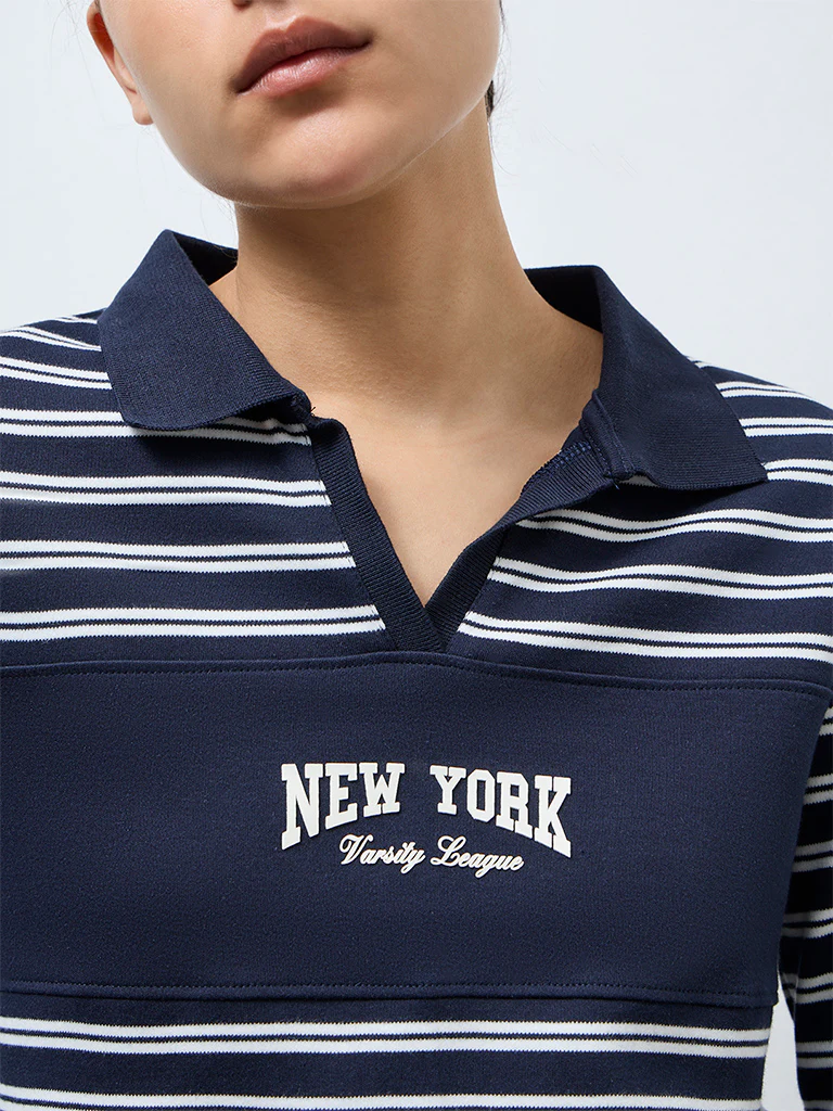 Nuoflexx Navy Striped Cotton T-Shirt - Image 3