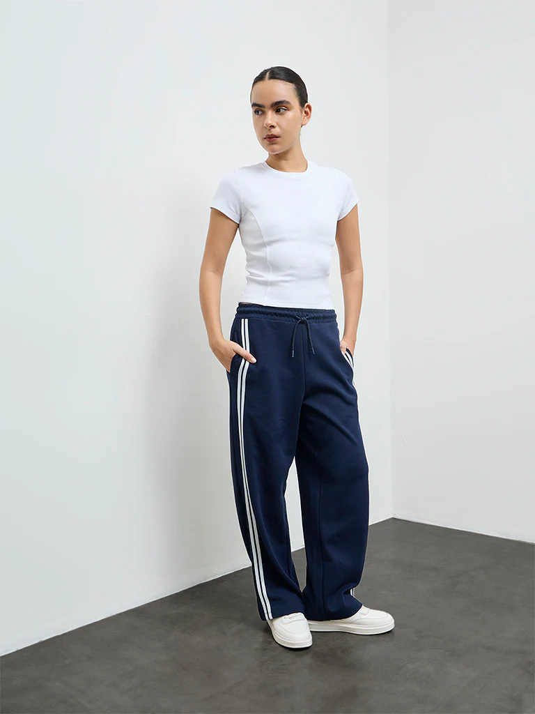 Nuoflexx Navy Striped High-Rise Pants