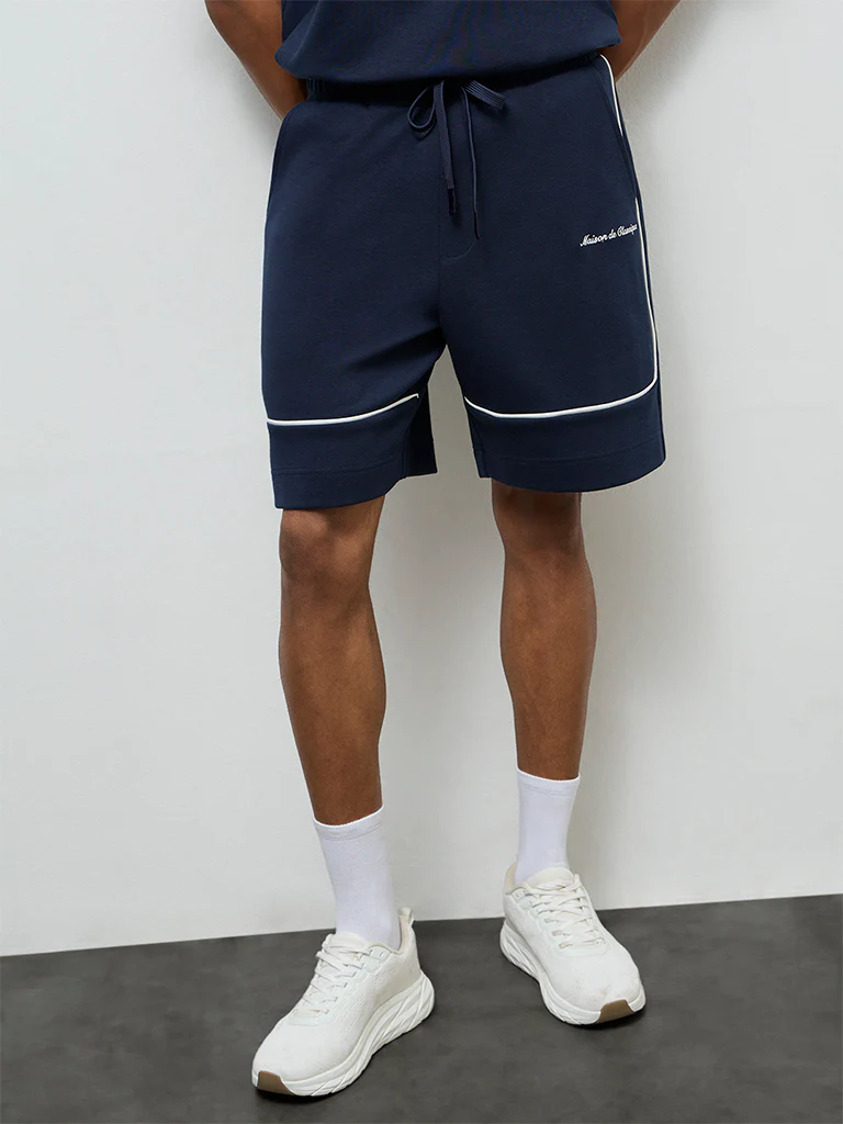 Nuoflexx Navy Text-Detailed Relaxed-Fit Mid-Rise Shorts - Image 2