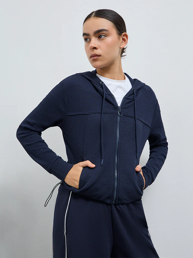 Nuoflexx Navy Textured Hooded Jacket