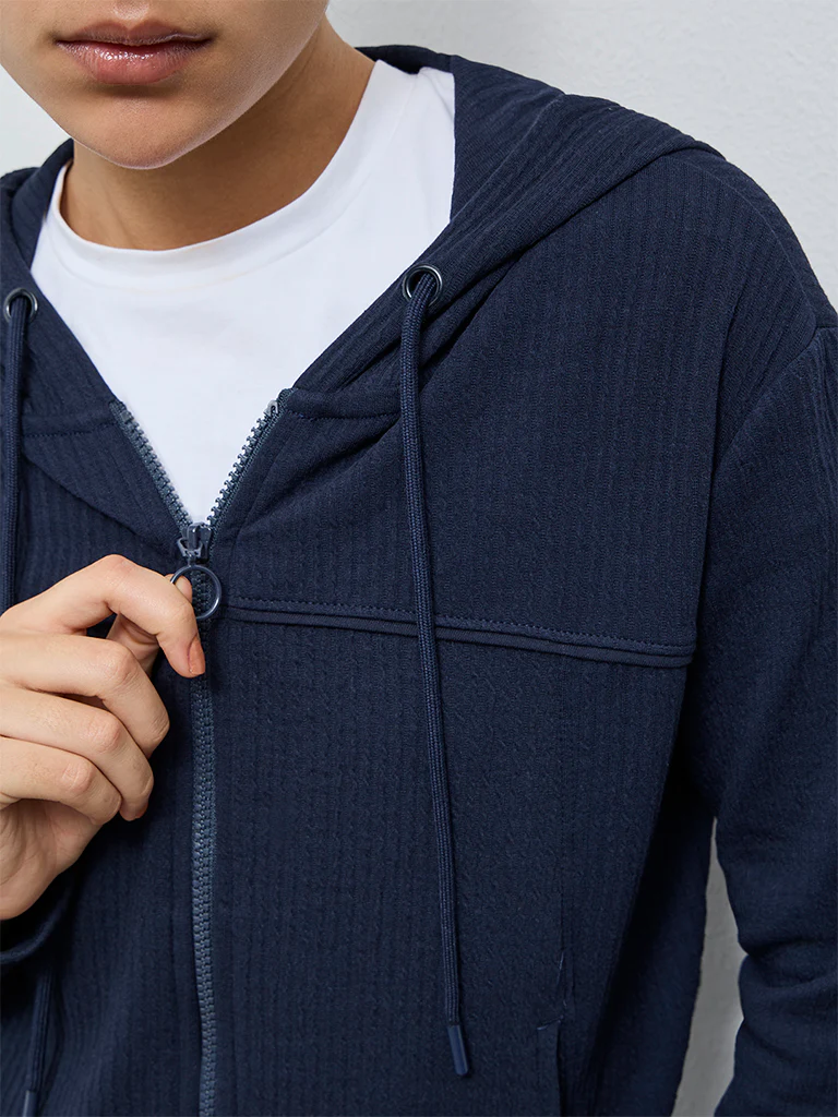 Nuoflexx Navy Textured Hooded Jacket - Image 3