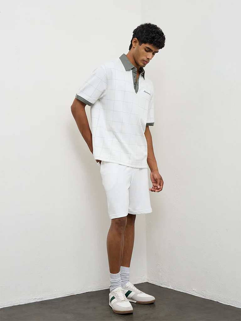 Nuoflexx Off-White Checkered Relaxed-Fit Cotton-Blend Polo T-Shirt - Image 2