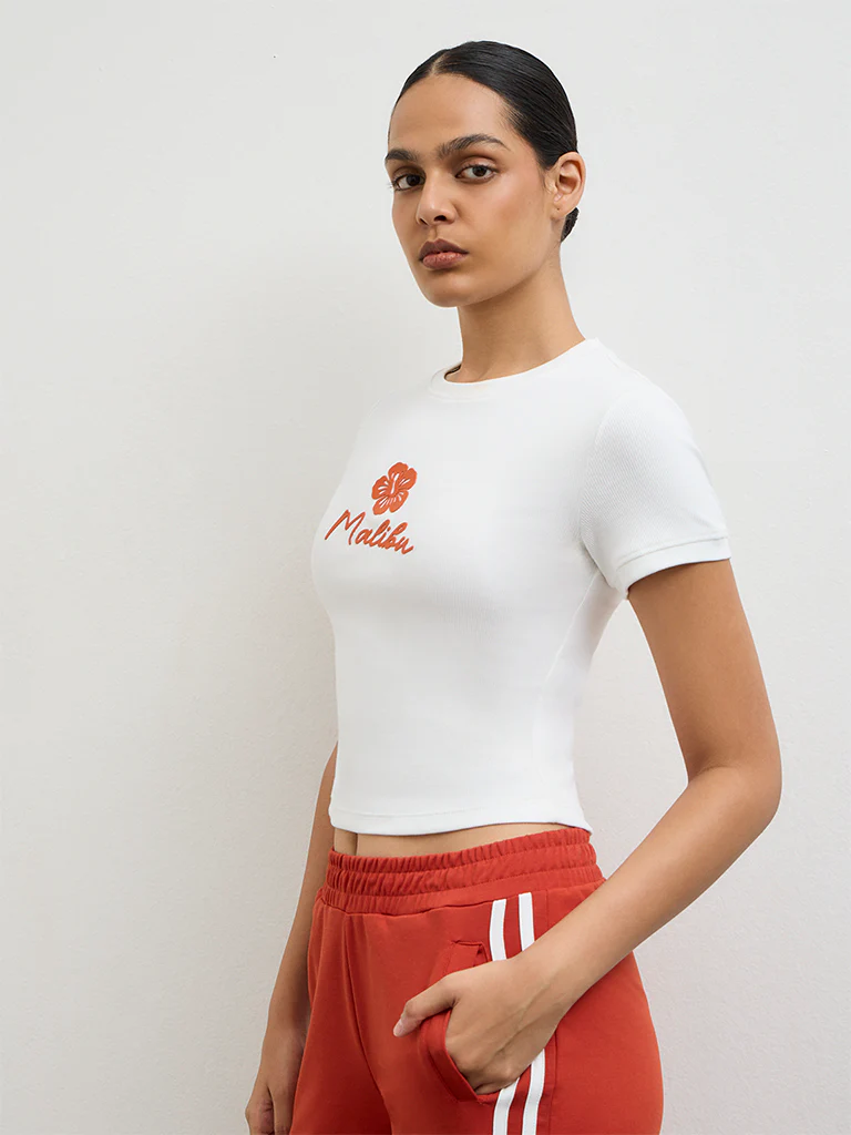 Nuoflexx Off-White Printed Cotton-Blend T-Shirt - Image 2