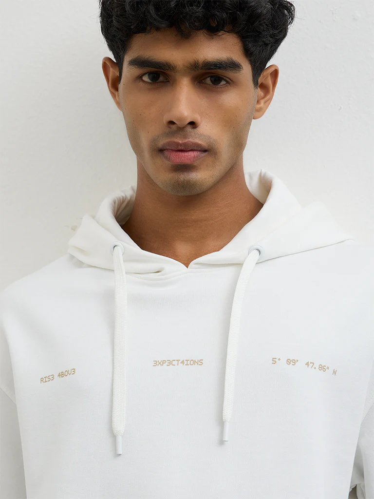 Nuoflexx Off-White Relaxed-Fit Cotton-Blend Hoodie - Image 4