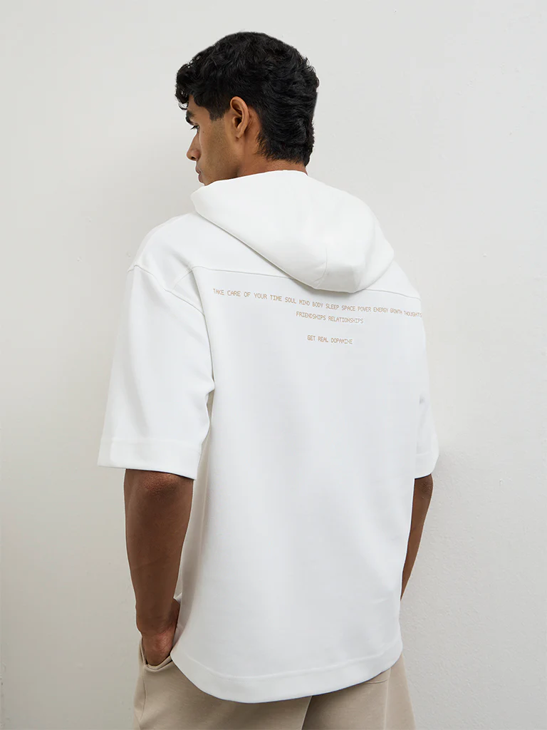 Nuoflexx Off-White Relaxed-Fit Cotton-Blend Hoodie - Image 5