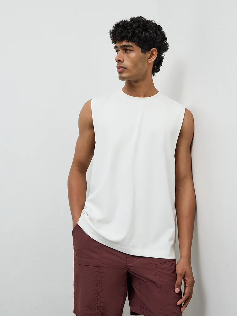 Nuoflexx Off-White Relaxed-Fit Cotton-Blend T-Shirt