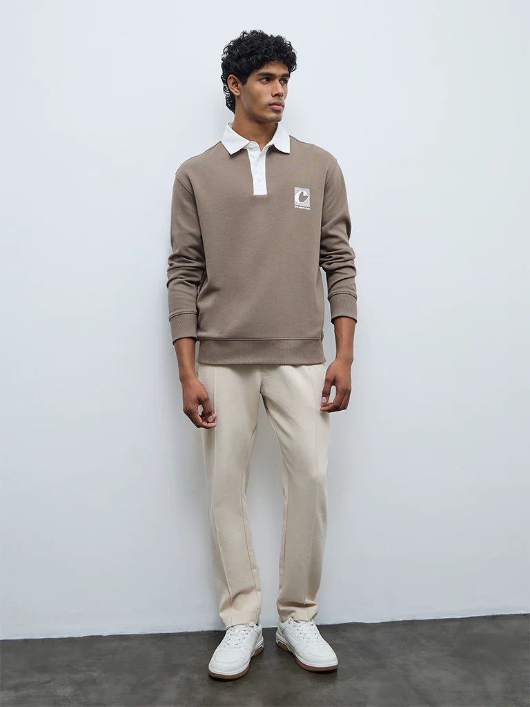 Nuoflexx Off-White Relaxed-Fit Mid-Rise Cotton-Blend Track Pants
