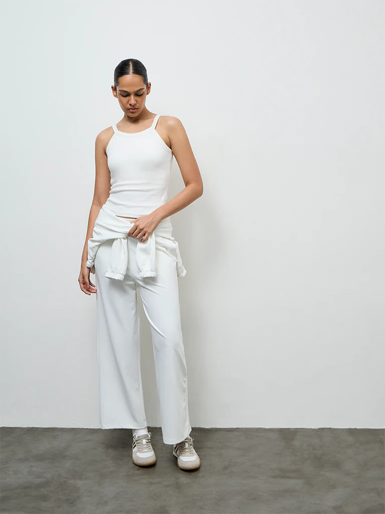 Nuoflexx Off-White Ribbed Cotton-Blend Top - Image 2