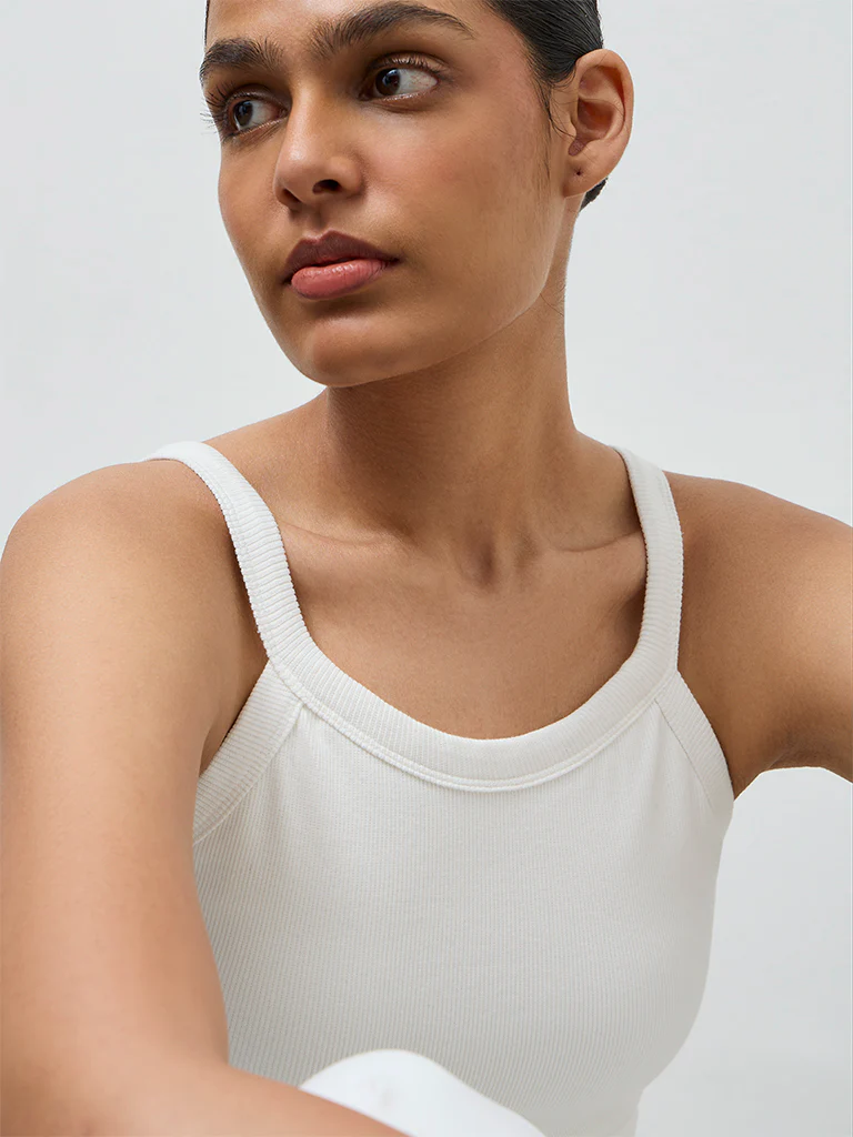 Nuoflexx Off-White Ribbed Cotton-Blend Top - Image 3