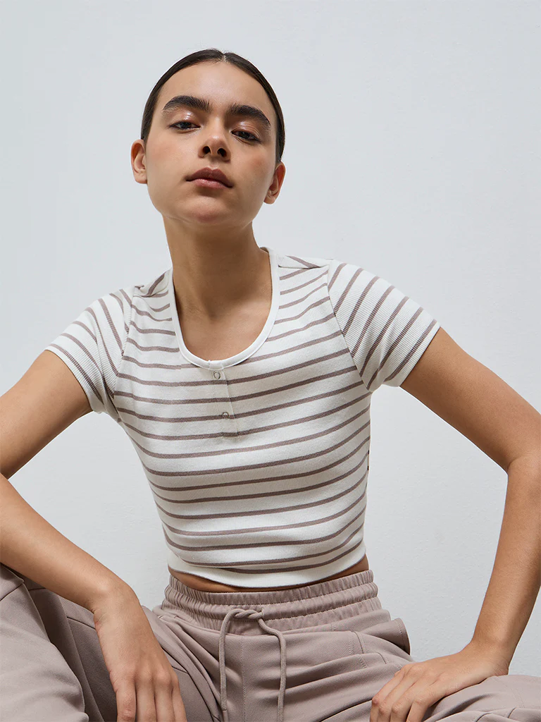 Nuoflexx Off-White Striped Cotton-Blend T-Shirt