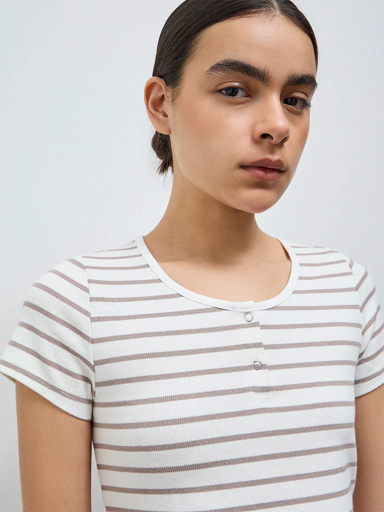 Nuoflexx Off-White Striped Cotton-Blend T-Shirt - Image 3