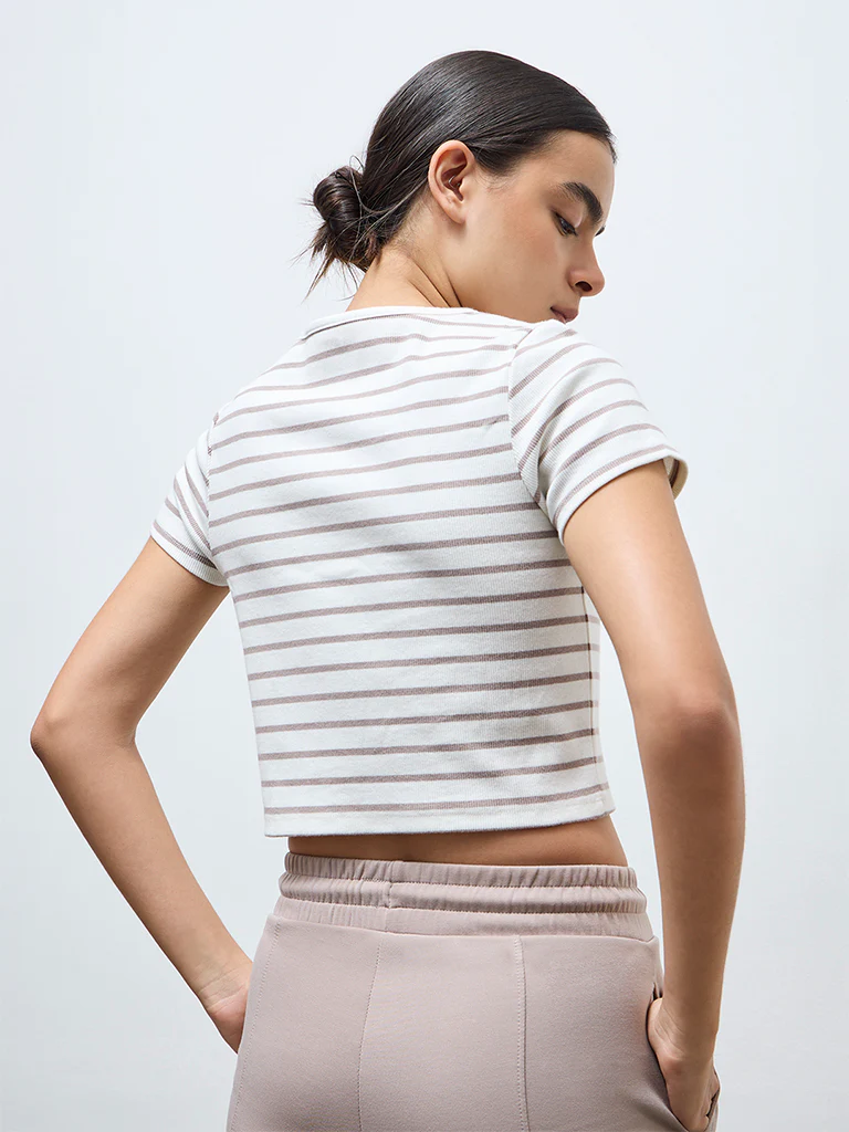Nuoflexx Off-White Striped Cotton-Blend T-Shirt - Image 4