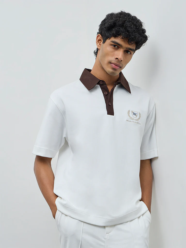 Nuoflexx Off-White Text Detail Relaxed-Fit Cotton-Blend Polo T-Shirt - Image 3