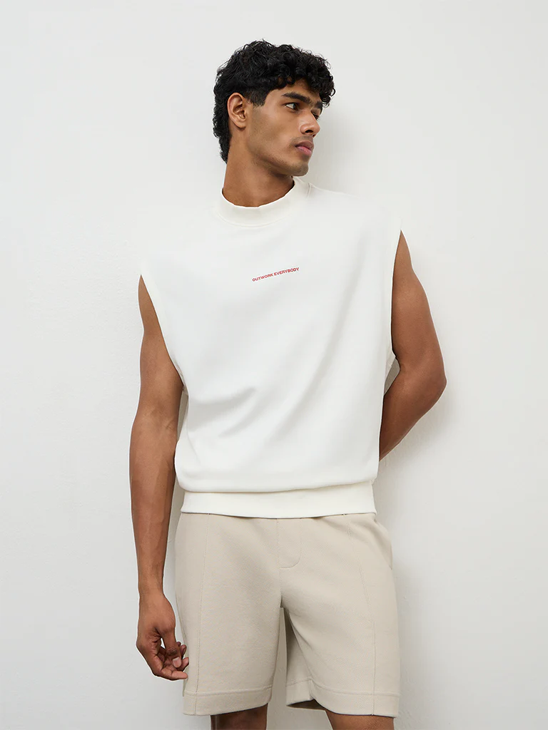 Nuoflexx Off-White Text Printed Relaxed Fit T-Shirt