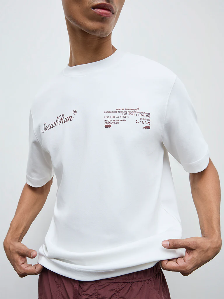 Nuoflexx Off-White Text Relaxed-Fit Cotton-Blend T-Shirt - Image 3