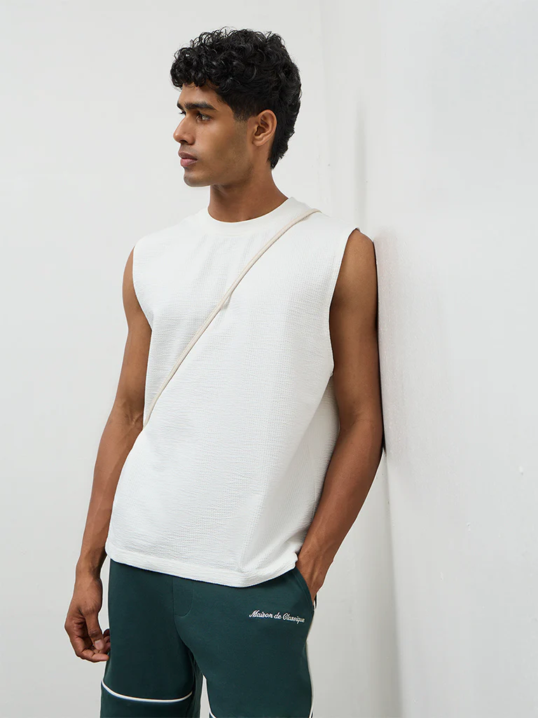 Nuoflexx Off-White Textured Relaxed-Fit Cotton-Blend T-Shirt