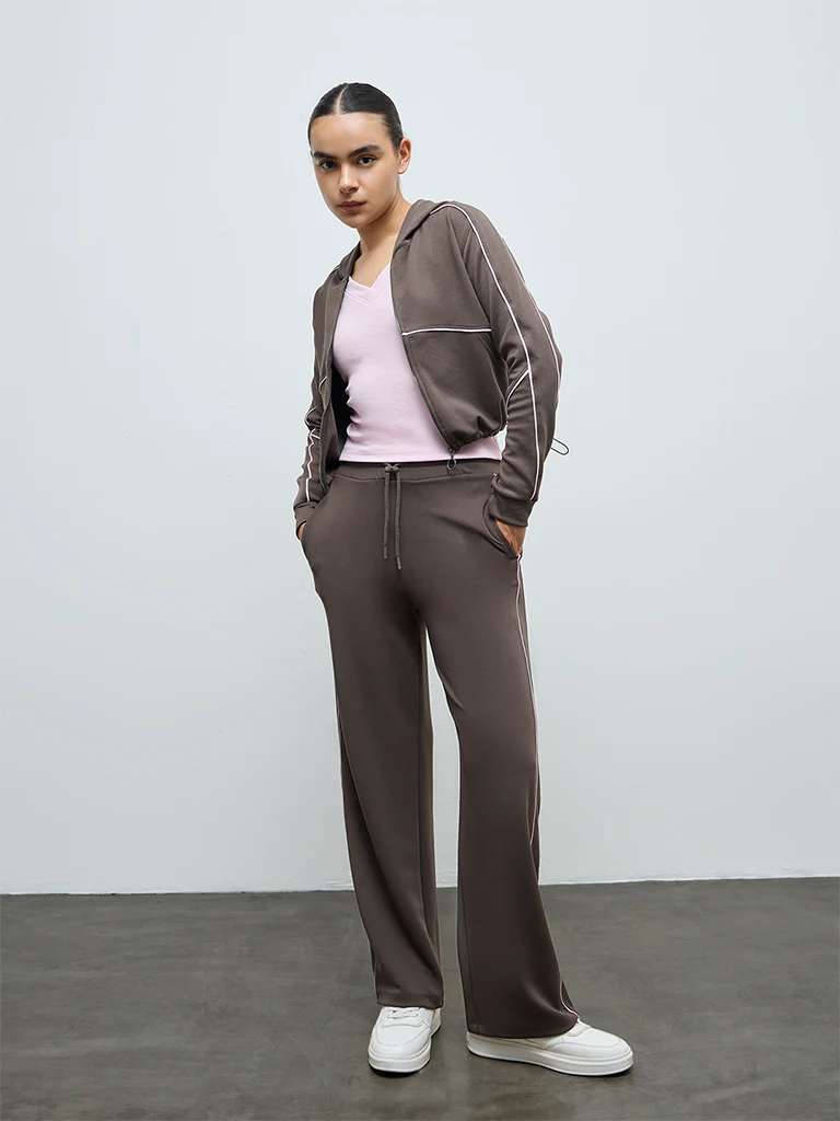 Nuoflexx Olive Pipeline-Detail High-Rise Track Pants