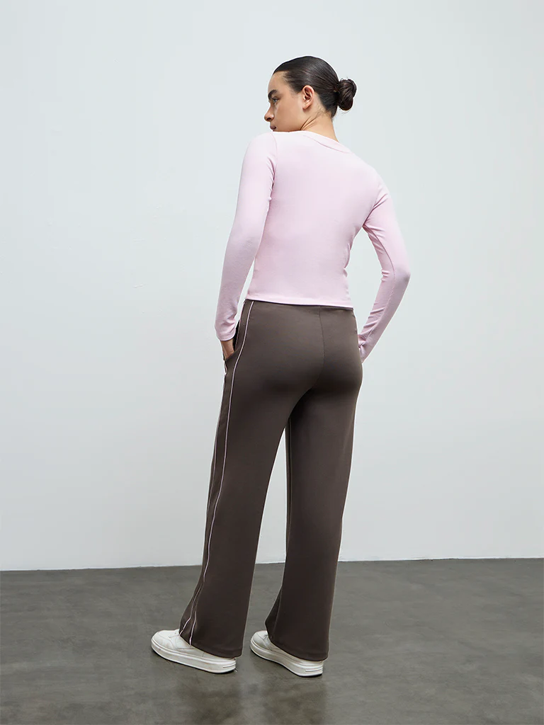 Nuoflexx Olive Pipeline-Detail High-Rise Track Pants - Image 4
