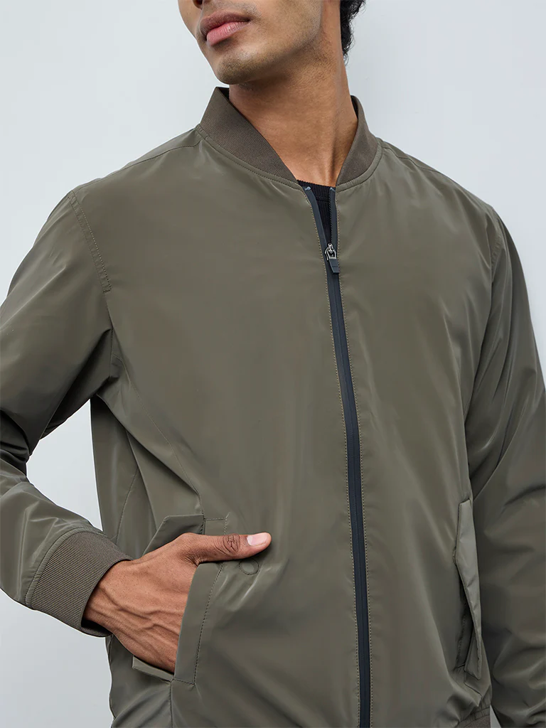 Nuoflexx Olive Relaxed-Fit Bomber Jacket - Image 3