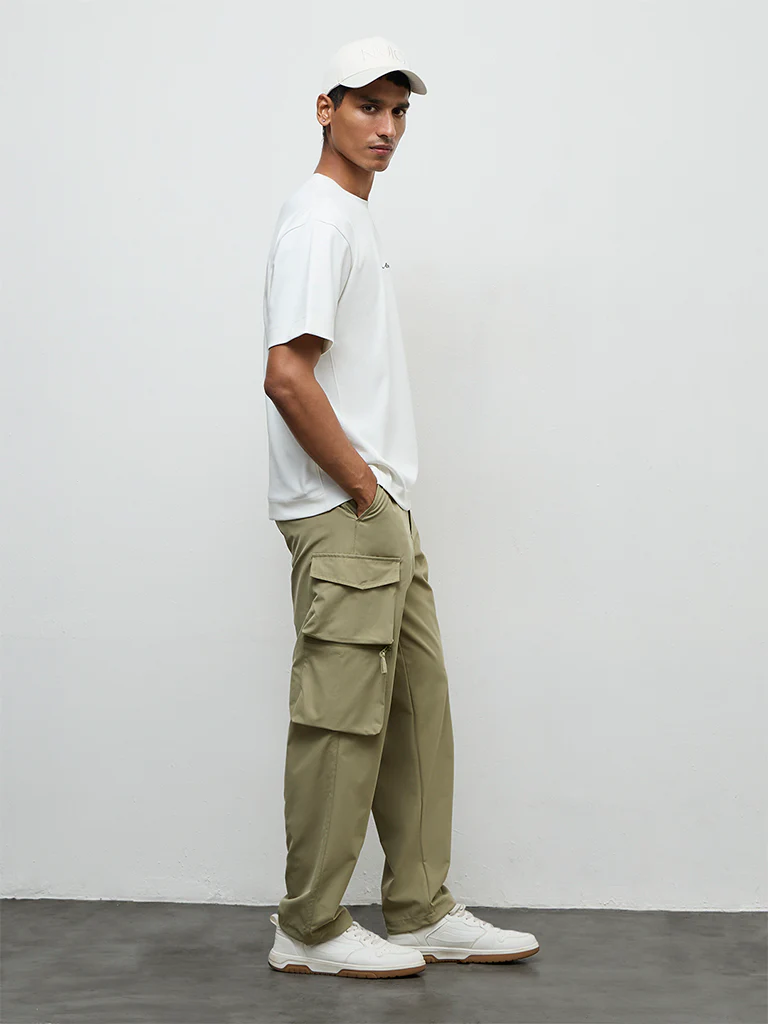 Nuoflexx Olive Relaxed-Fit Mid-Rise Cargo Pants